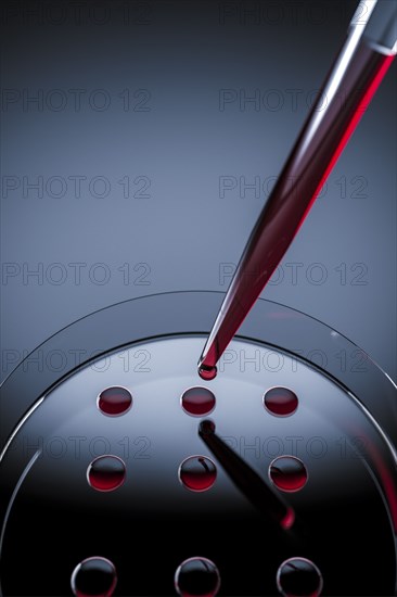 Blood sample tested on petri dish in laboratory