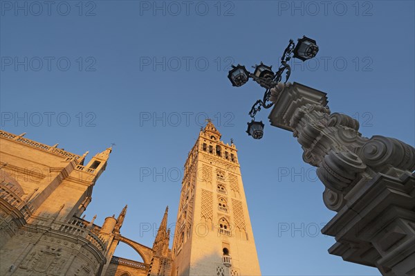 Spain, Seville, Low angle view of Giralda tower
