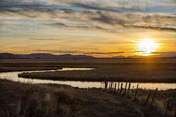 USA, Idaho, Picabo, Sunset over Silver Creek