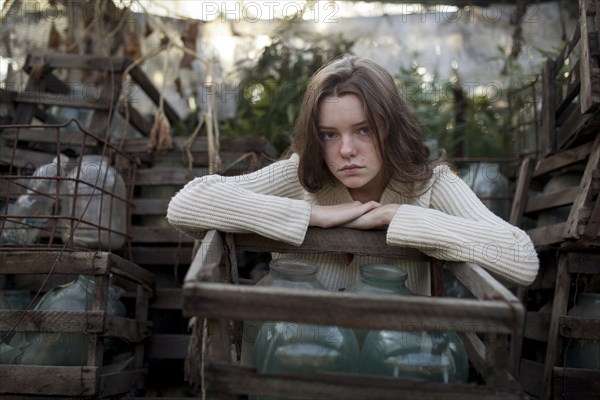 Russia, Omsk, Portrait of young woman with brown hair