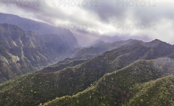 USA, Hawaii, Kauai, Na Pali, Aerial view of mountains covered with forest