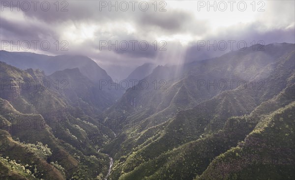 USA, Hawaii, Kauai, Na Pali, Aerial view of mountains covered with forest