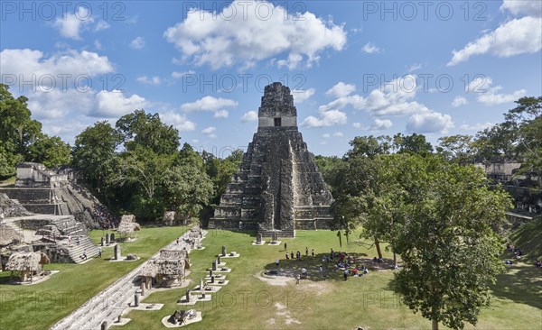 Guatamala, Tikal, View of Mayan pyramid