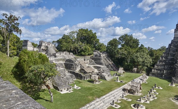 Guatamala, Tikal, View of Mayan pyramid