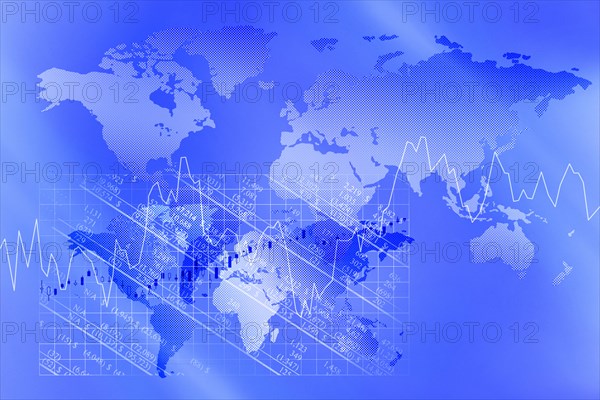 Blue world map with line graph