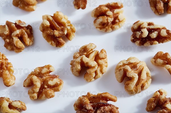Walnuts on white background
