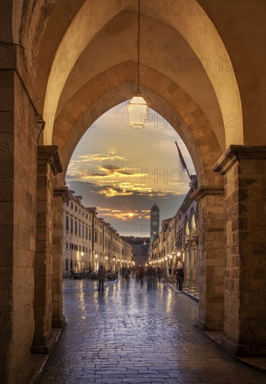 Croatia, Dubrovnik, People in old town street at dusk