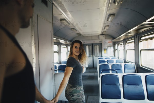 Romantic couple on train