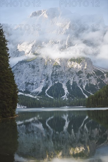 Italy, Landscape with Pragser Wildsee in Dolomites,