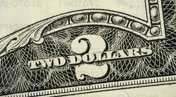 Close up of US two dollar bill