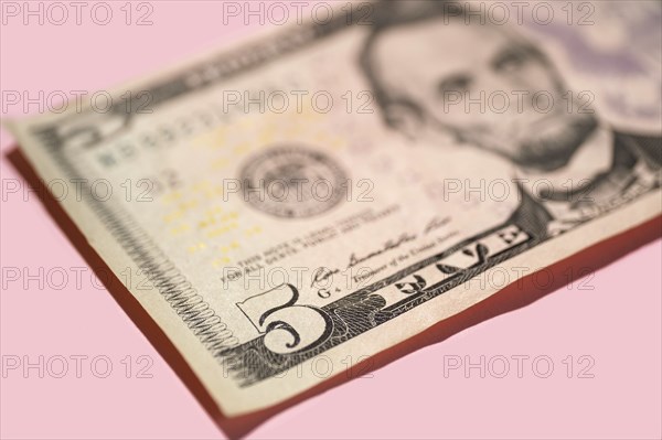 Close-up of US five dollar bill
