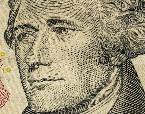 Close-up of US ten dollar bill,,