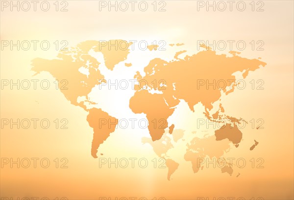 World map on yellow background,,