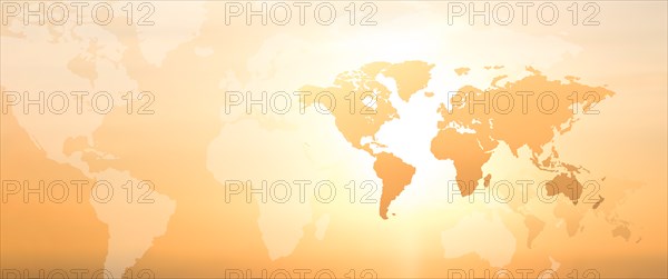 World map on yellow background,,