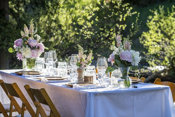 Outdoor dinner table setting,,