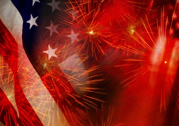 Digital composite of fireworks and american flag