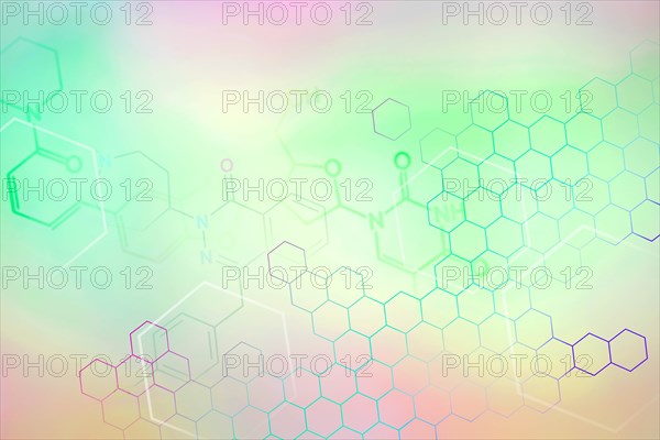 Chemical symbols on pastel colored background