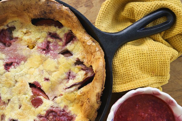 Dutch baby pancake on frying pan