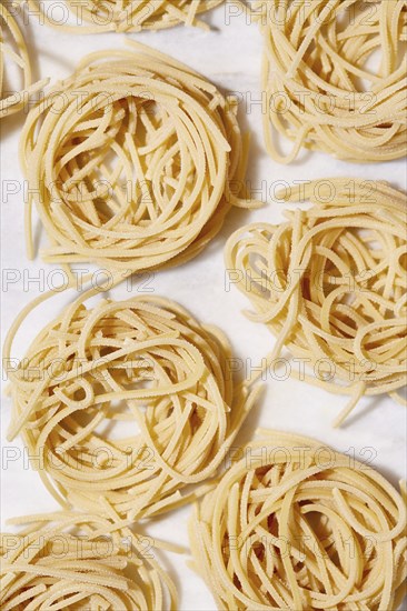 Close up of curled spaghetti