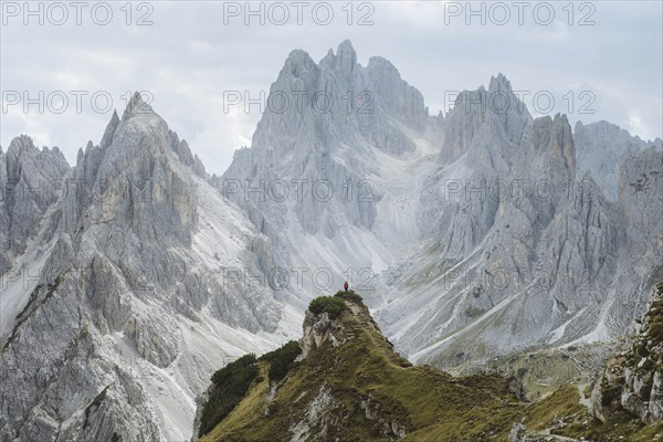 Italy, South Tirol, Belluno, Sexten Dolomites, Cadini di Misurina, Barren mountains on cloudy day