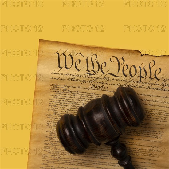 US Constitution with gavel