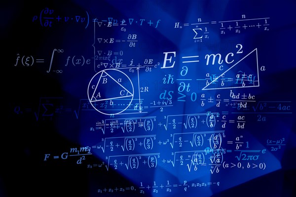 Mathematical formulas on blue background