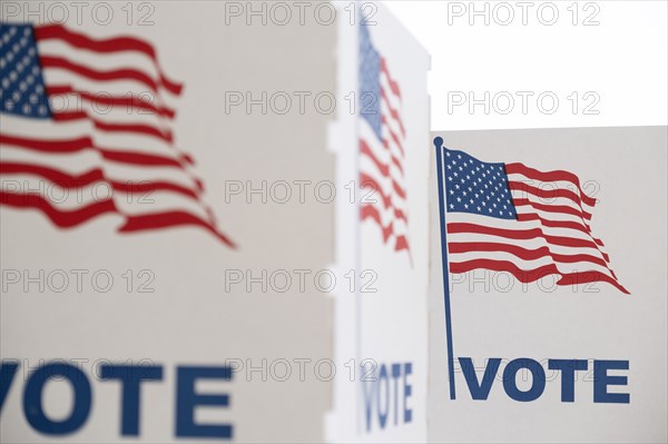 Voting booth with US flag