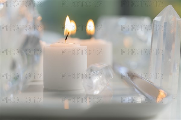 Composition of burning candles and crystals