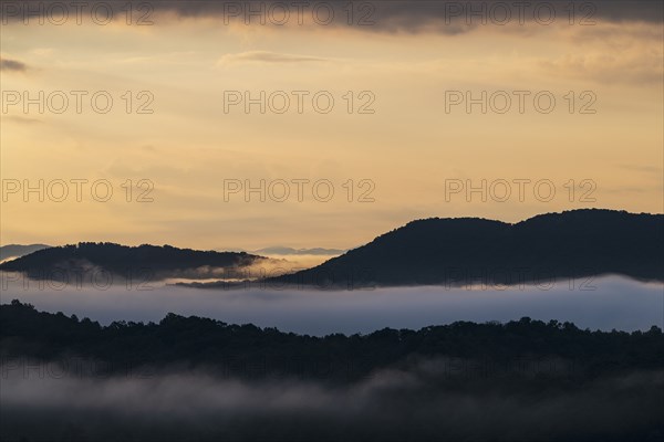 USA, Georgia, Blue Ridge Mountains covered with fog at sunrise