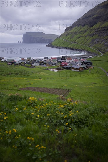 Denmark, Faroe Islands, Tjornuvík, Village on coast