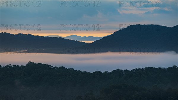 Fog at sunrise in Blue Ridge Mountains