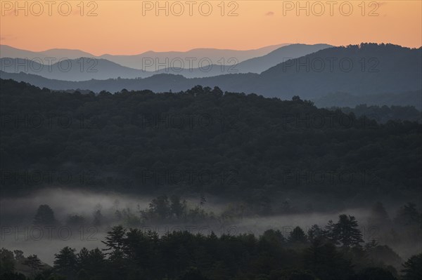 Fog at sunrise in Blue Ridge Mountains