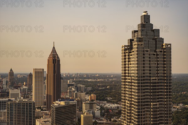 Downtown skyscrapers at sunset