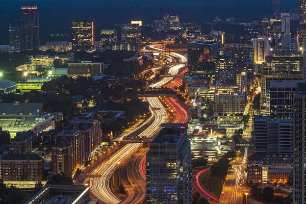 Downtown traffic at dusk