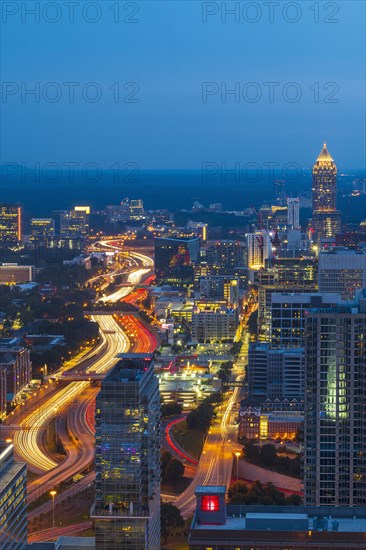 Downtown traffic at dusk