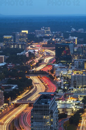 Downtown traffic at dusk