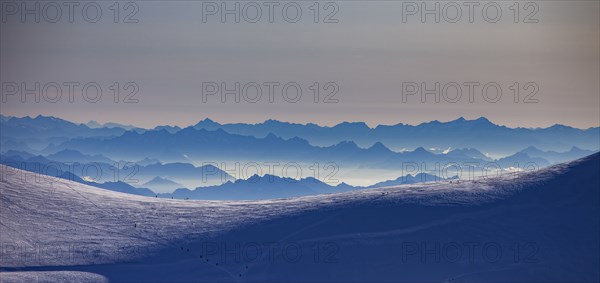 Aerial view of Monte Rosa Massif at sunset