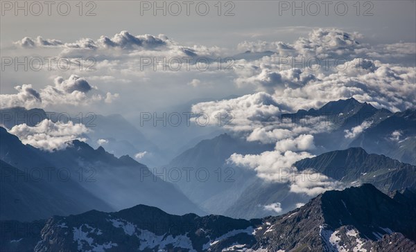 Aerial view of Monte Rosa Massif in clouds