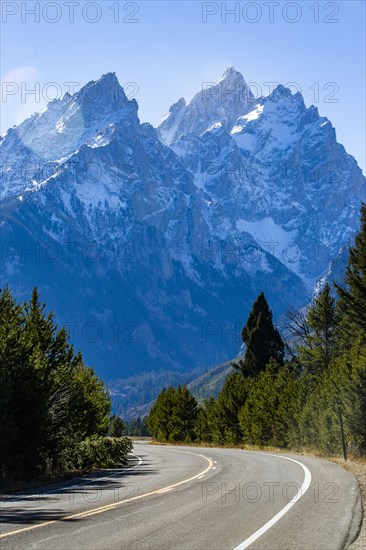 View of Teton Range from road through Grand Teton National Park