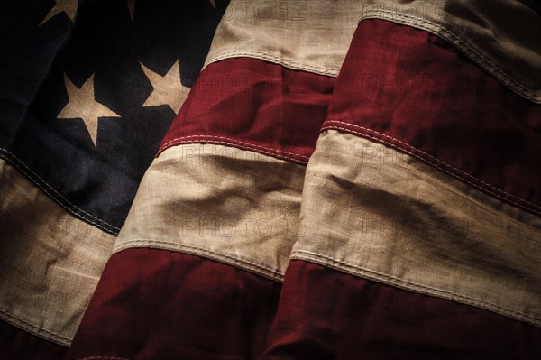 Close-up of old American flag