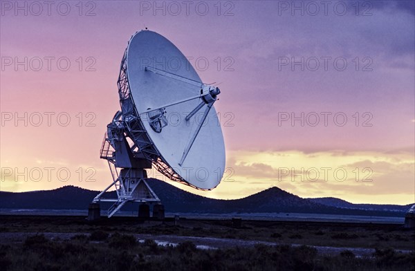 Radio telescope at Karl G. Jansky Very Large Array at sunset