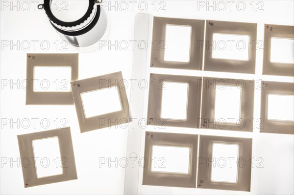 Studio shot of blank slide film transparencies on lightbox