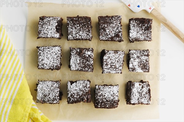 Overhead view of freshly baked brownies