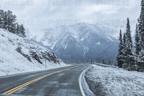 Road in mountains in winter