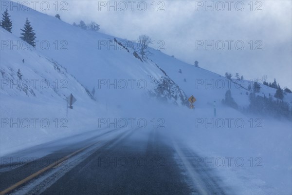 Road through snowy mountains