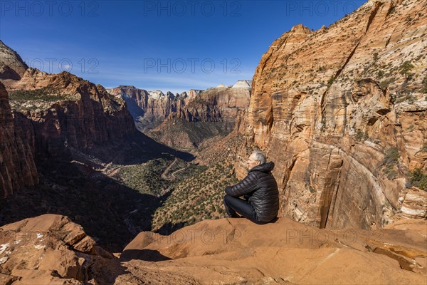 Senior man looking over Zion Canyon in Zion National Park