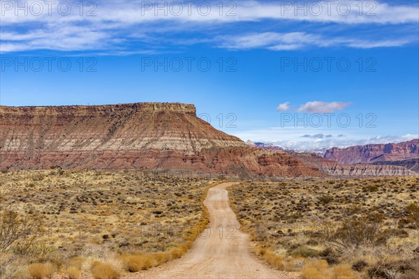 Dirt road across desert landscape near Zion National Park