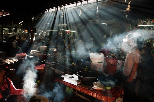 Sunlight streaming into indoor market