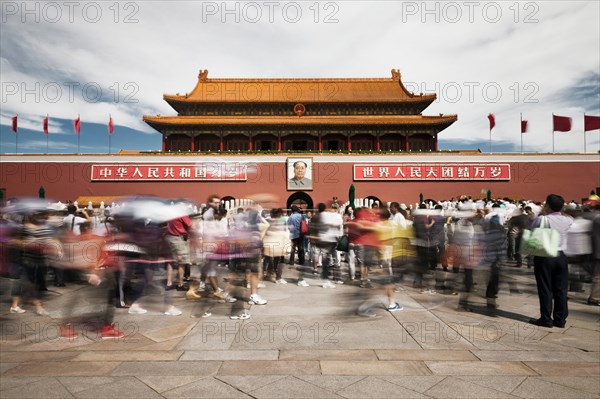 Blurred view of people in Tiananman Square