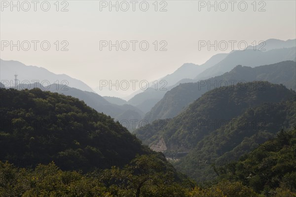 Great Wall of China in hilly landscape